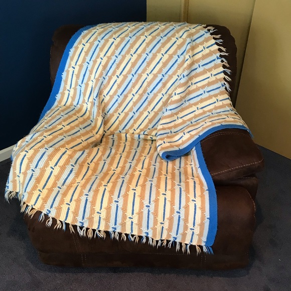 Vintage Handmade Knit Striped Blanket - Picture 2 of 8